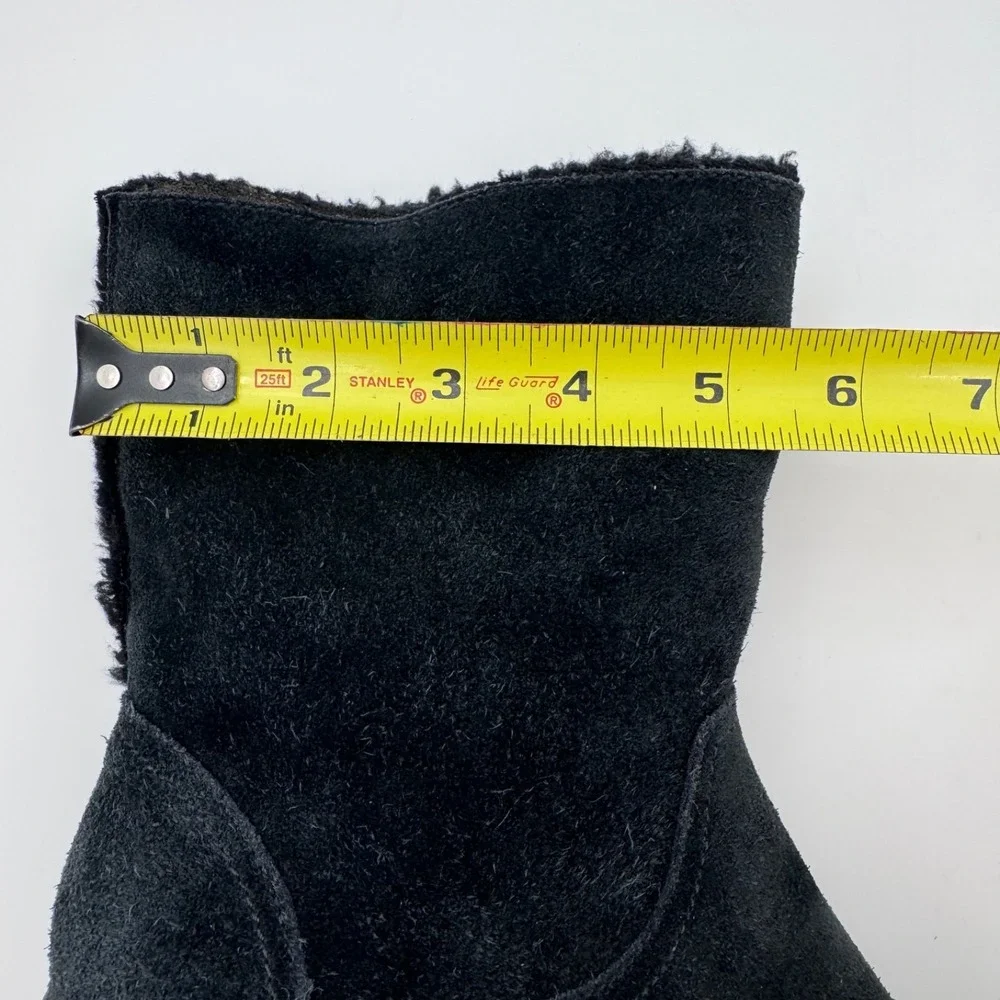 Clarks Womens Black Suede Faux‎ Fur Lined Ankle Boots Block Heel Size 7W 39384